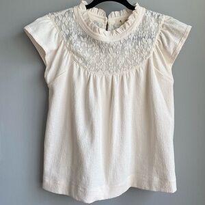 Madewell Floral Lace Inset Jacquard Top in Antique Cream